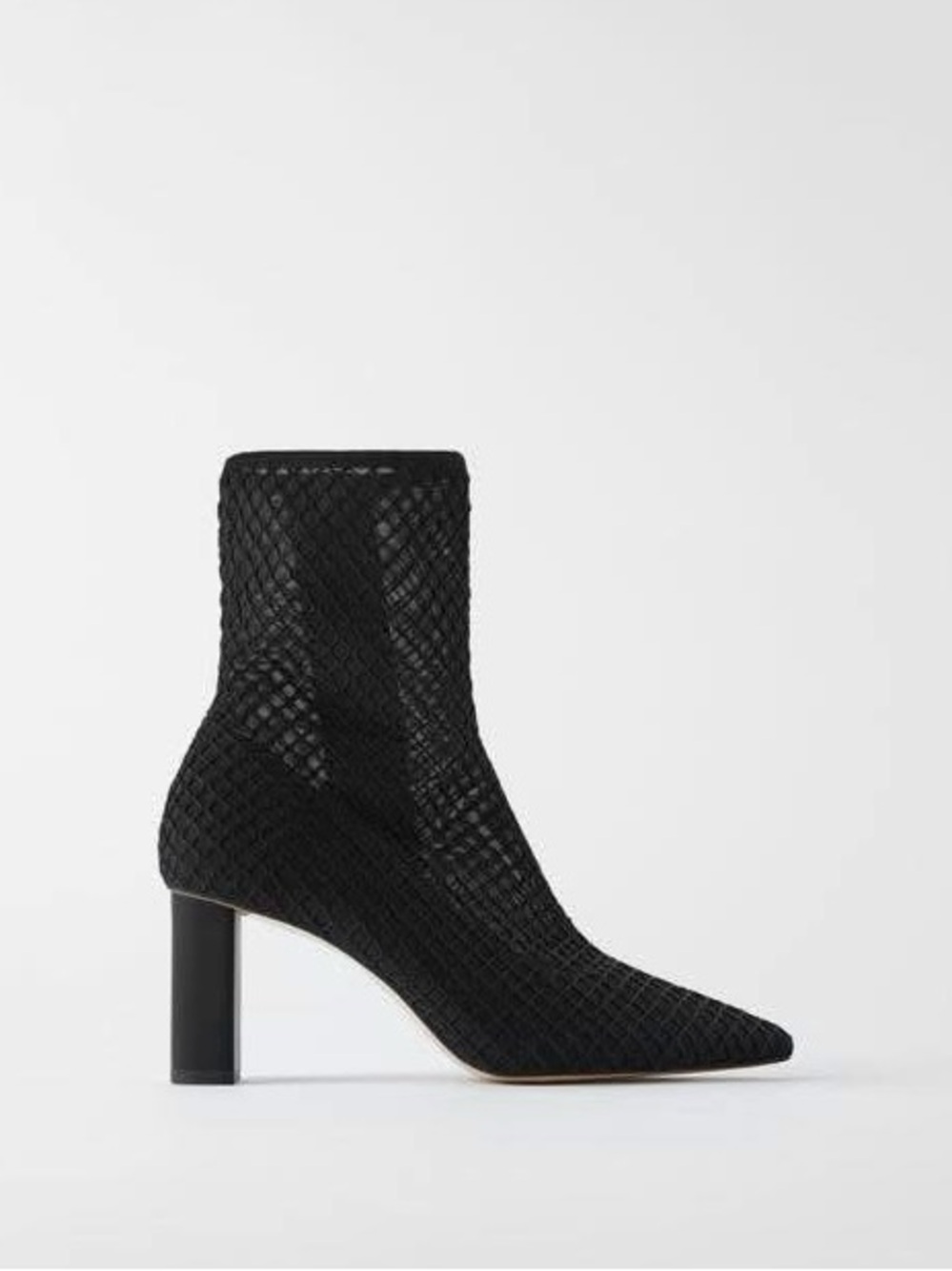 Zara Black Textured Pointed Mid-Heel Bootie